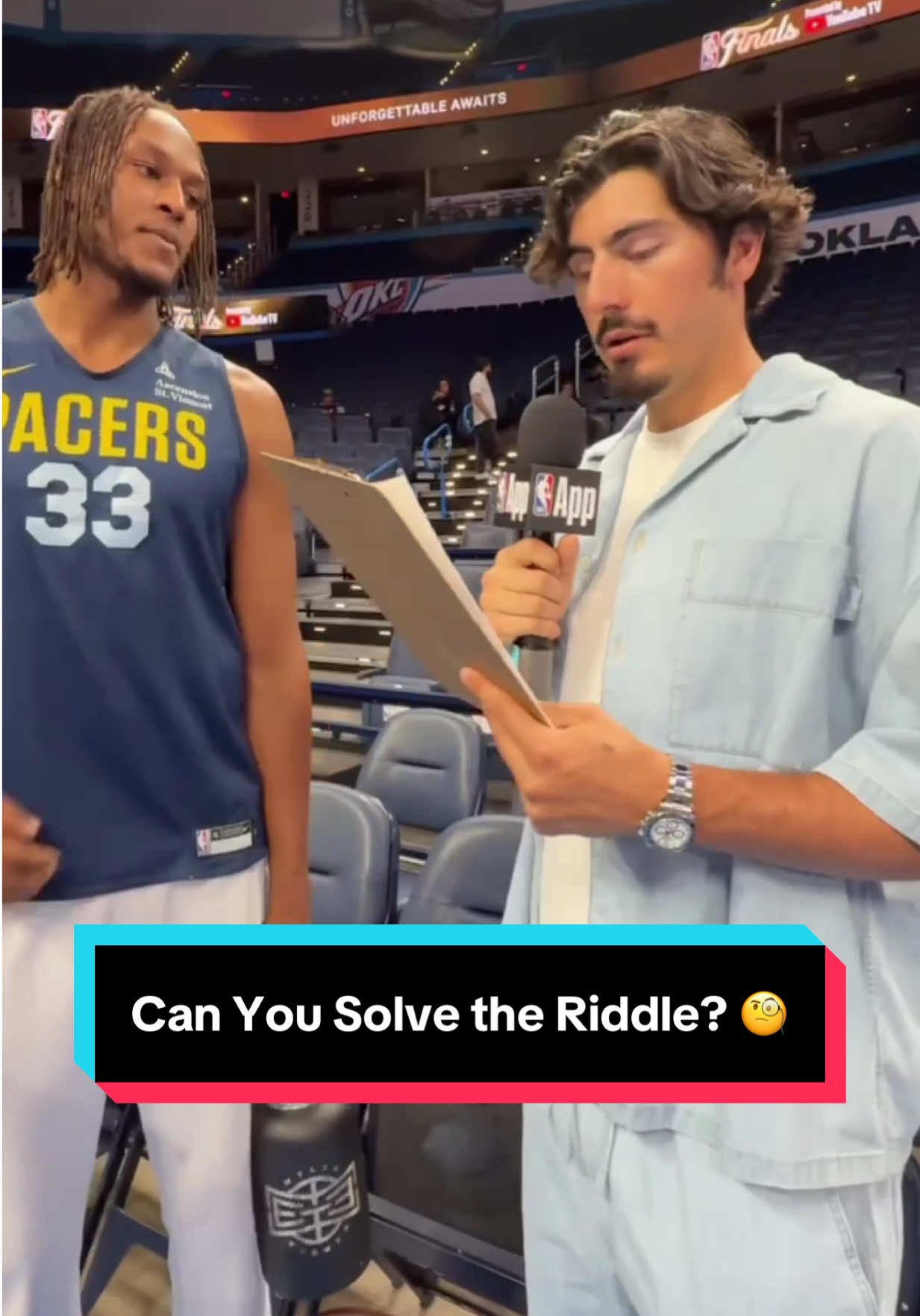 Jaime Jaquez Jr. tests out a riddle at the 