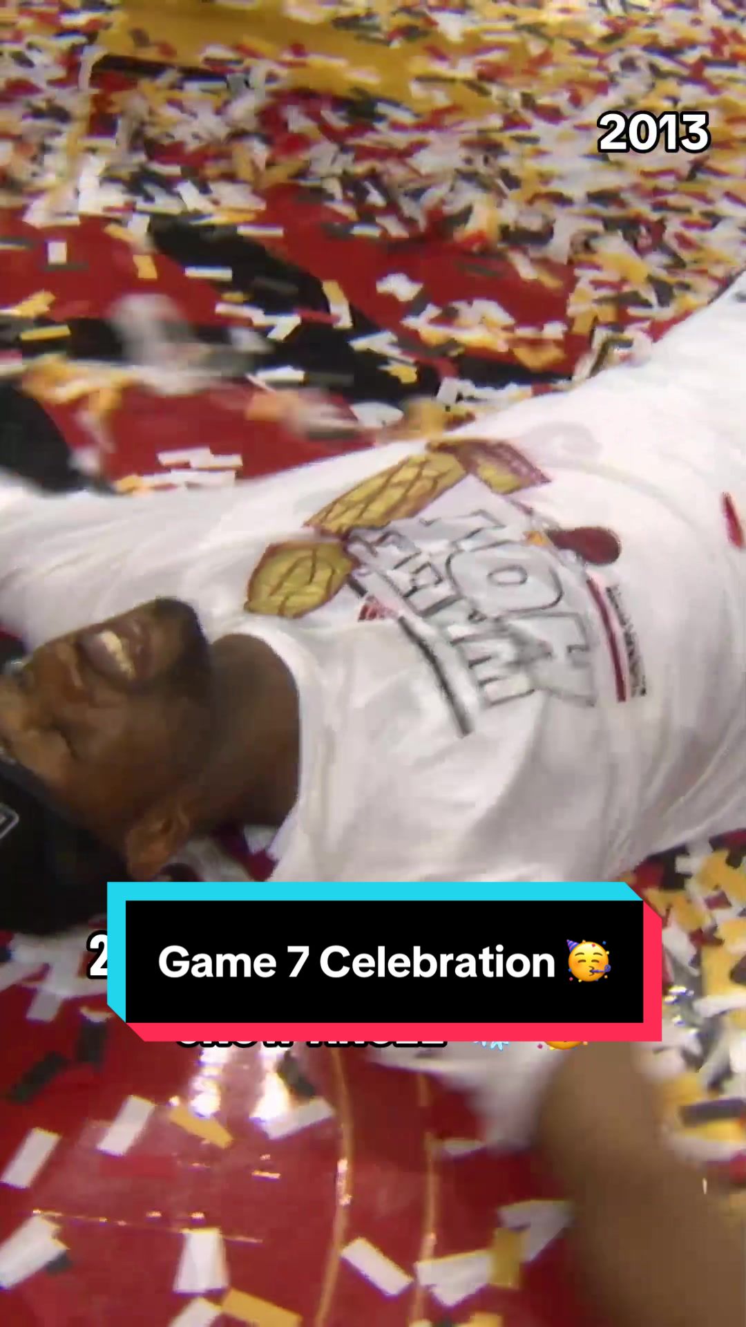 Dwyane Wade makes a “snow angel” in the confetti after a 2013 Game 7 victory 🥳
