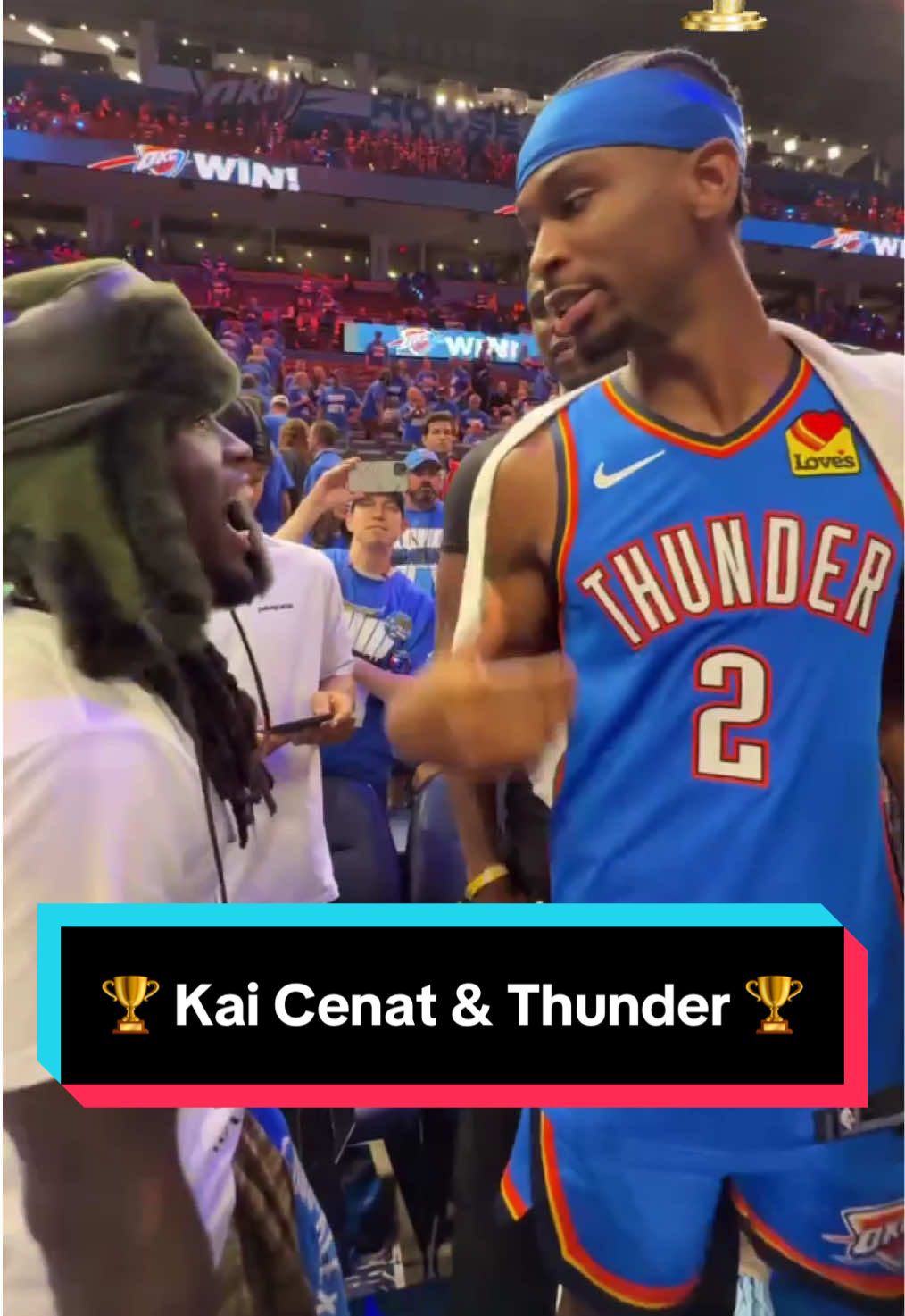 Kai celebrates with @OKC Thunder post win 😆🌩️ @Kai Cenat 