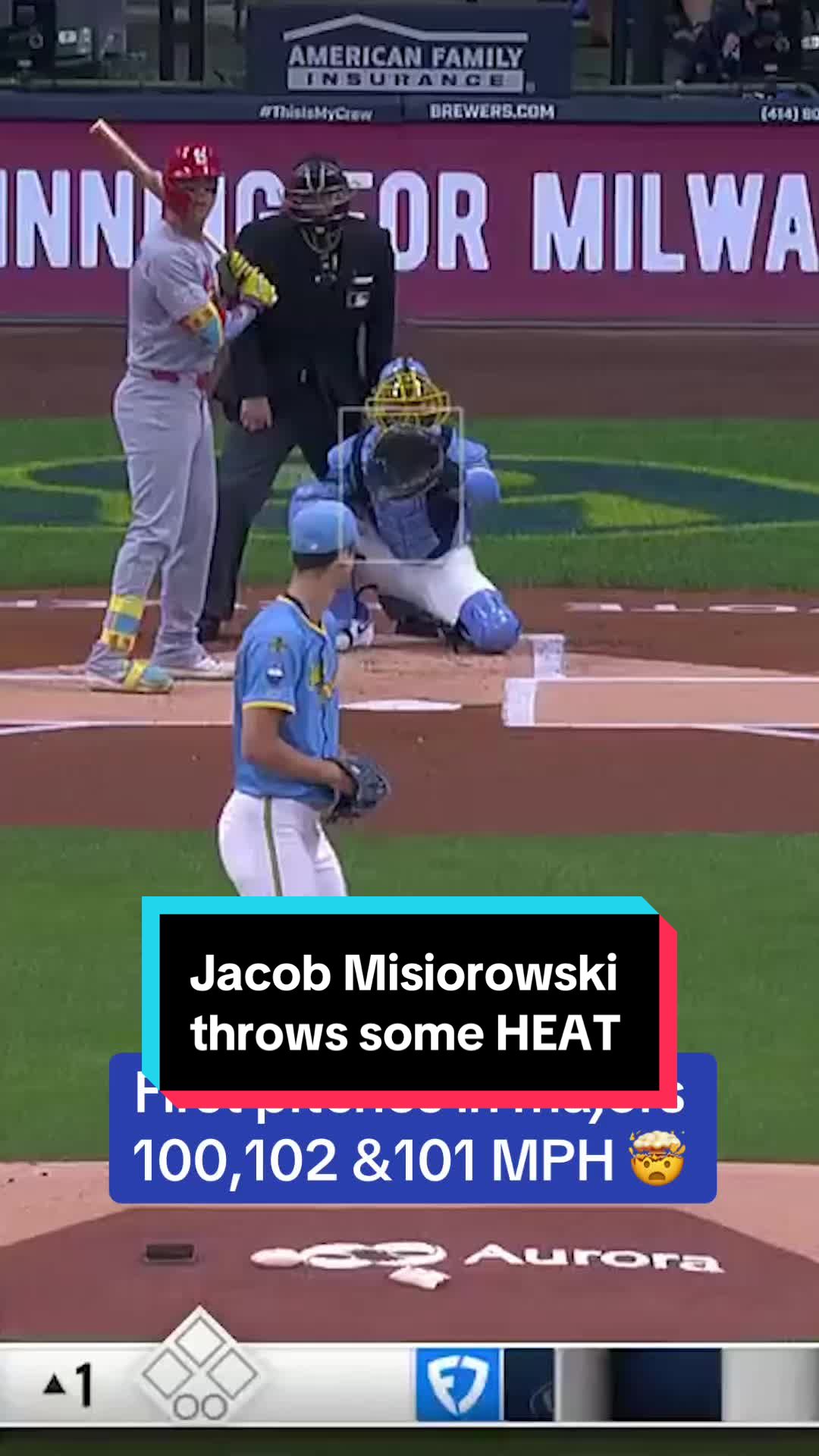 Jacob Misiorowski brings the HEAT facing his first MLB batter 😮‍💨 